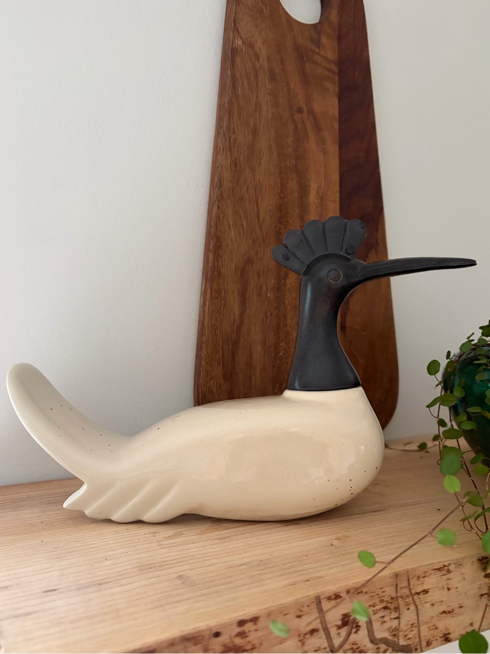 Ceramic Cream & Black Metal Decorative Bird Sculpture Home Art Loon Mantle Decor